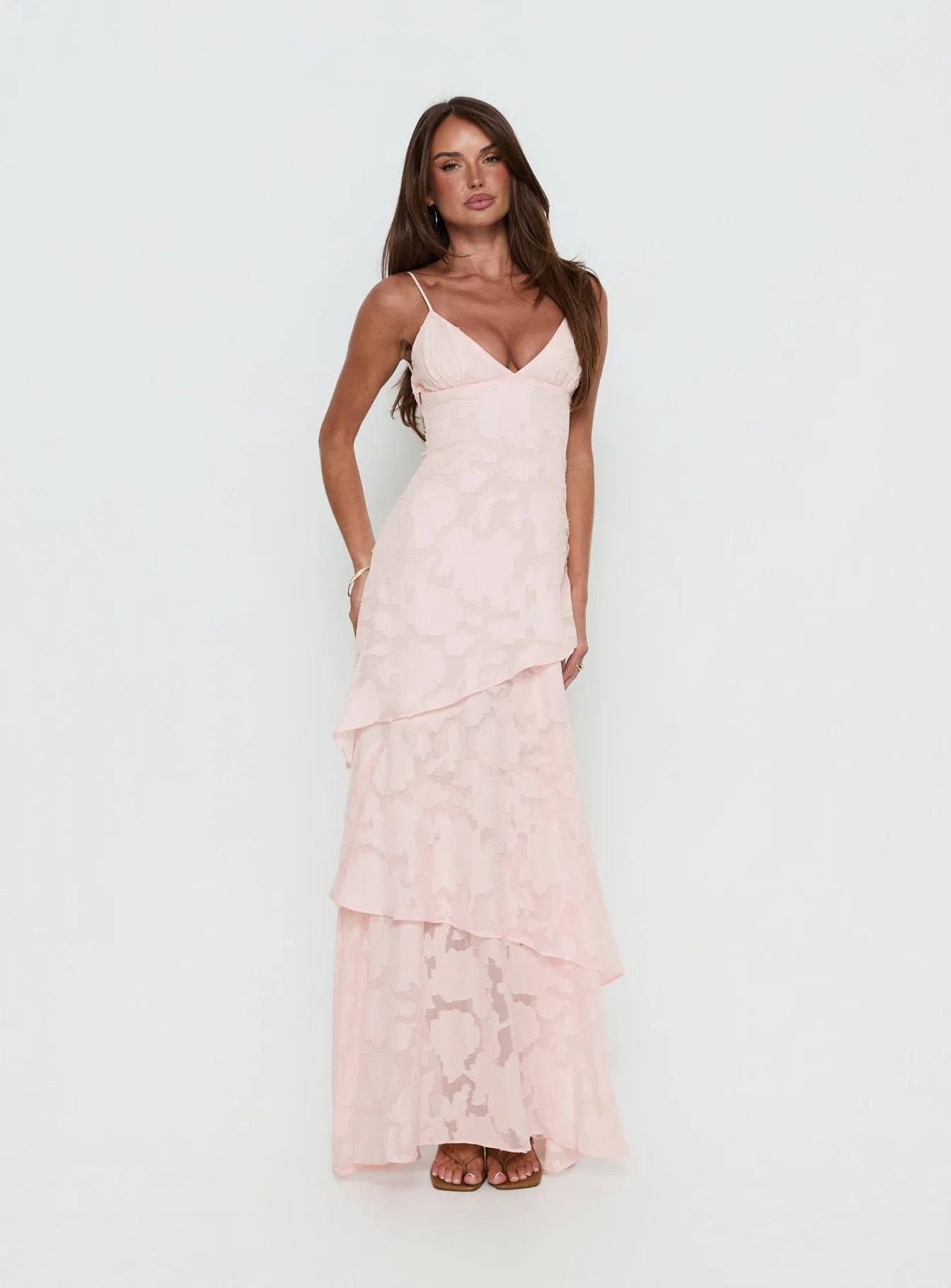 Lyricah Tiered Tie Back Maxi Dress Pink sold by Princess Polly product image thumbnail 3