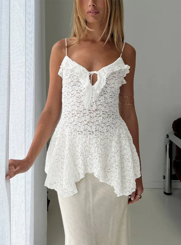 Medinilla Ruffle Tie Front Top White Lace made by Princess Polly