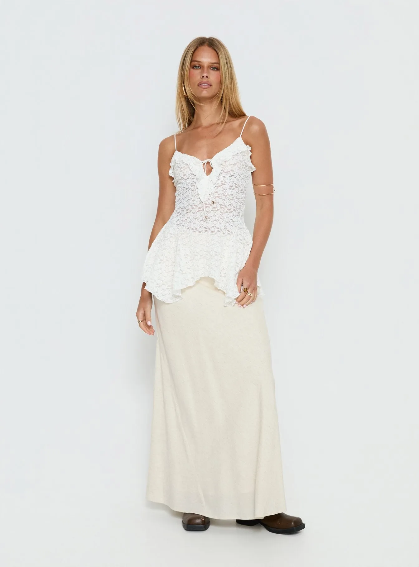 Medinilla Ruffle Tie Front Top White Lace sold by Princess Polly product image thumbnail 3