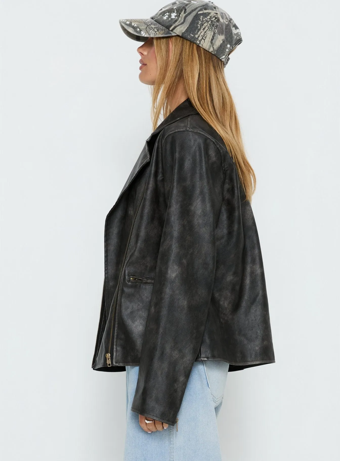 Vyolette Faux Leather Collared Jacket Washed Black sold by Princess Polly product image thumbnail 4