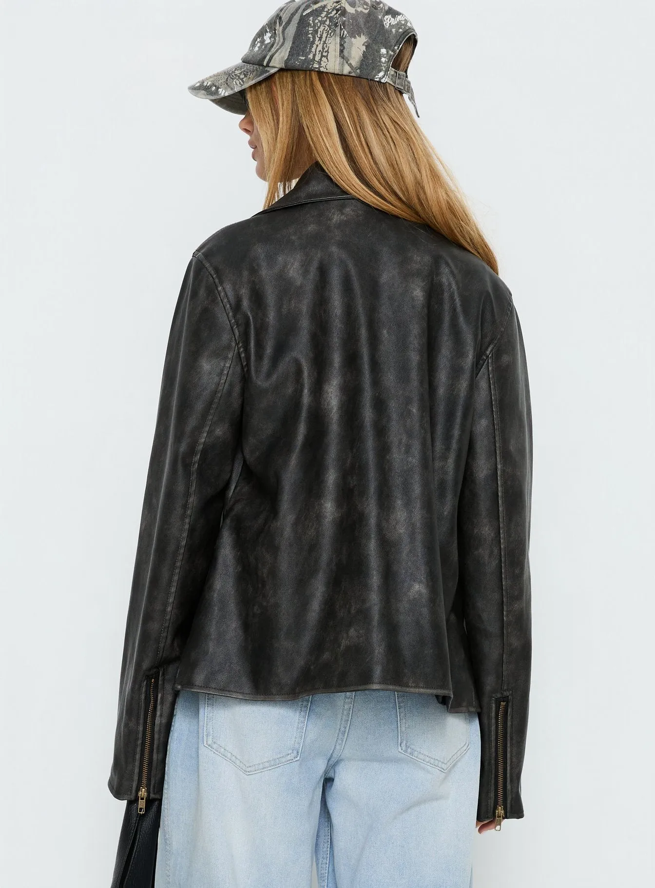 Vyolette Faux Leather Collared Jacket Washed Black sold by Princess Polly product image thumbnail 5