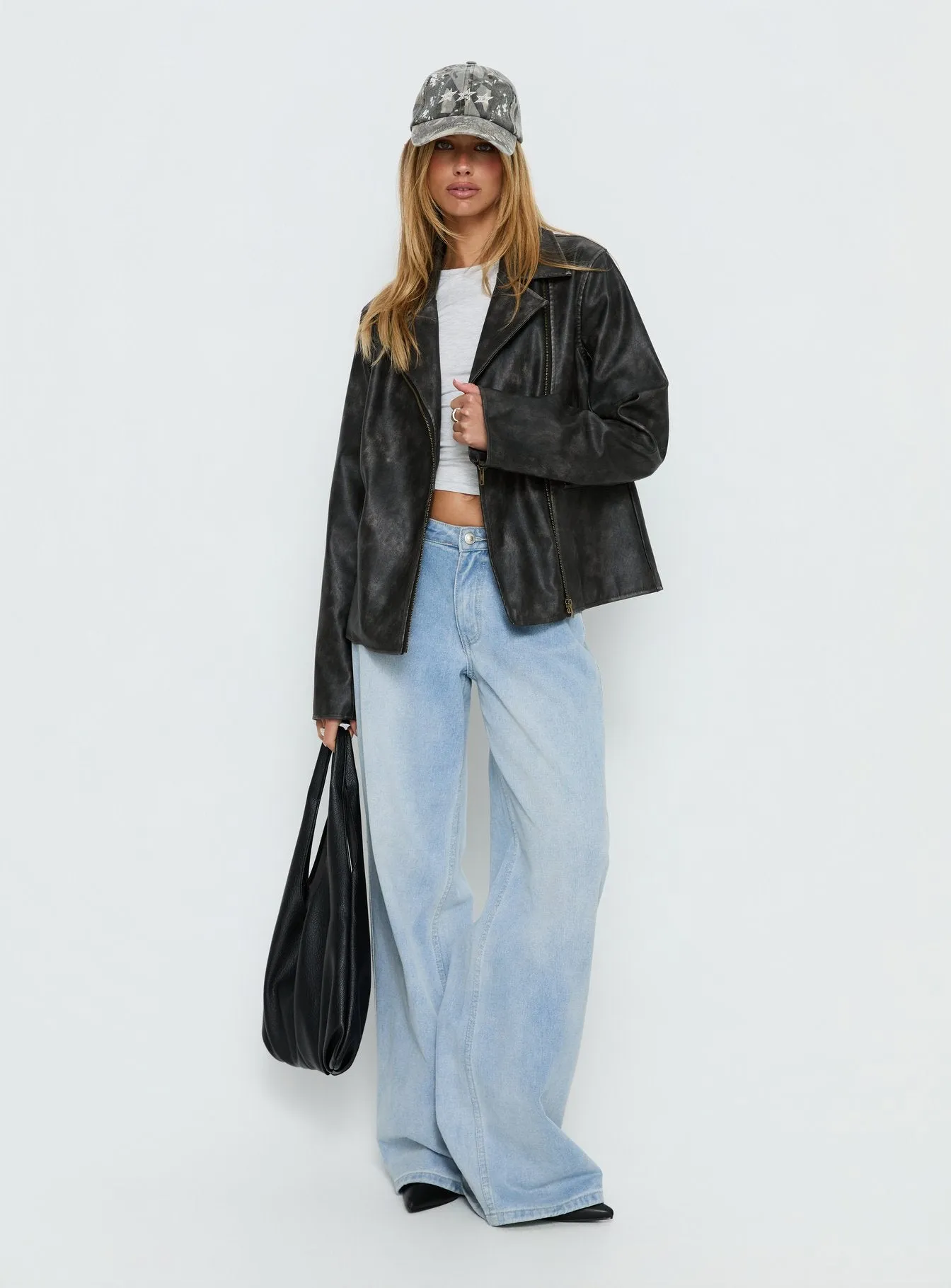 Vyolette Faux Leather Collared Jacket Washed Black sold by Princess Polly product image thumbnail 3