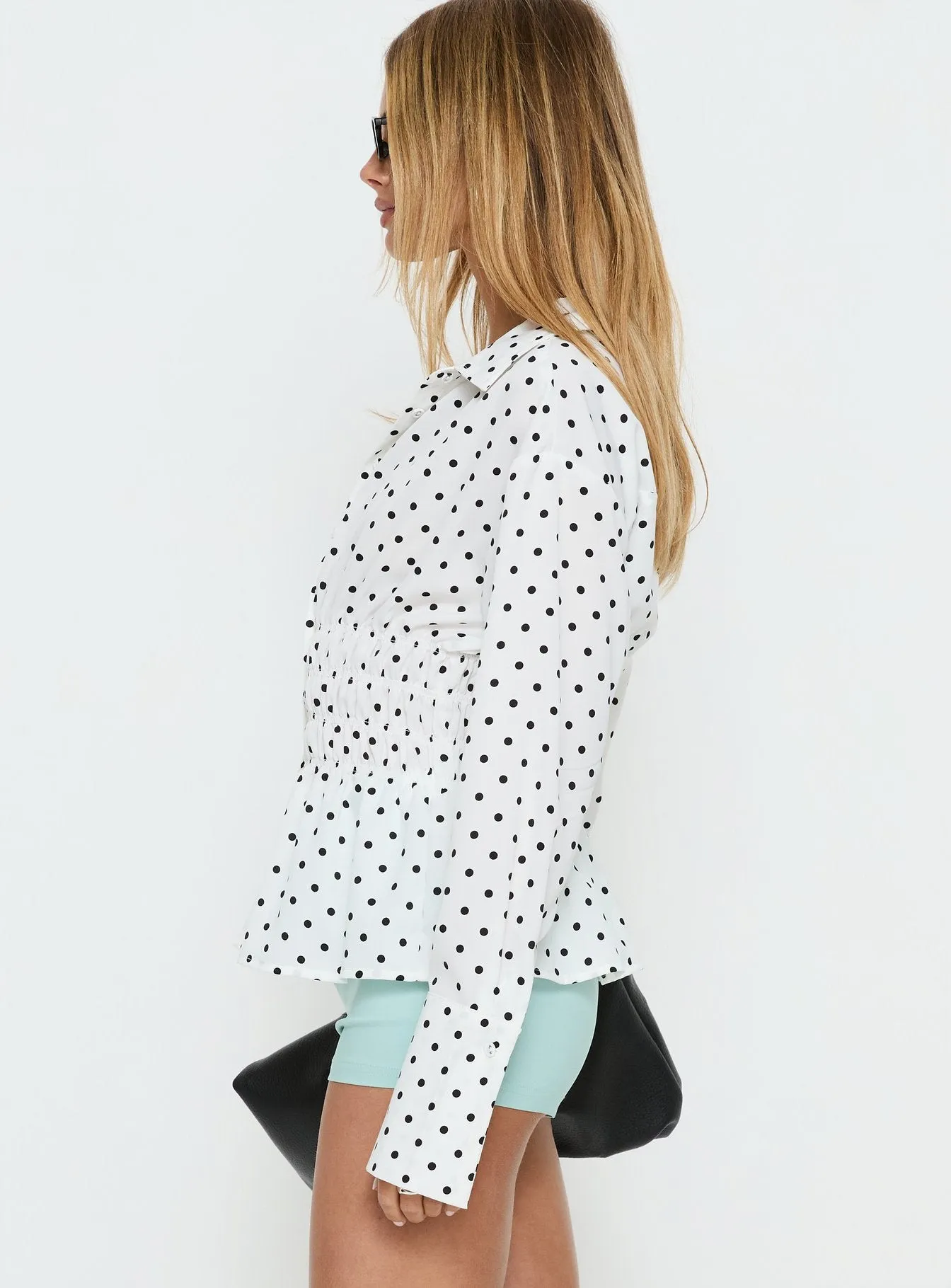 As You Are Shirred Button Up Top White Polka sold by Princess Polly product image thumbnail 4