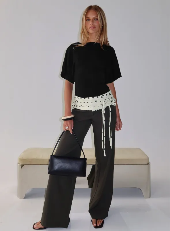 Seneca Wrap Pants Charcoal Polka Dot sold by Princess Polly