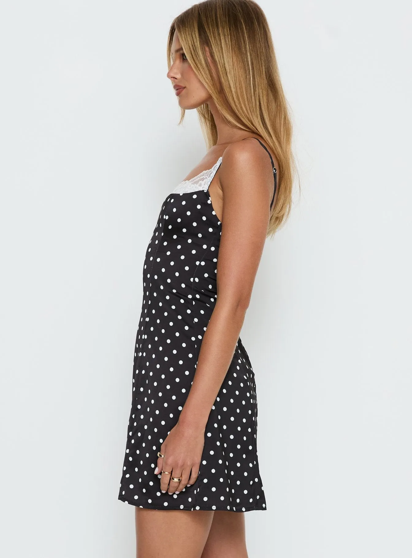 Renaissance Corset Lace Mini Dress Black / White Polka Dot sold by Princess Polly product image thumbnail 4