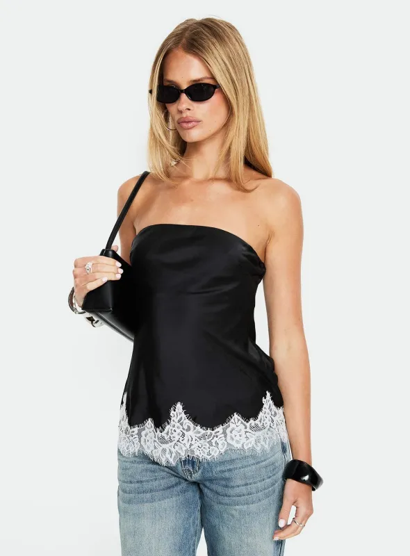 Fiorelle Strapless Lace Trim Satin Top Black / White sold by Princess Polly