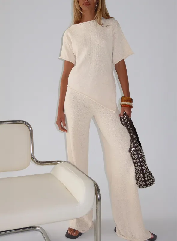 Calisse Knit Wide Leg Pants Beige sold by Princess Polly