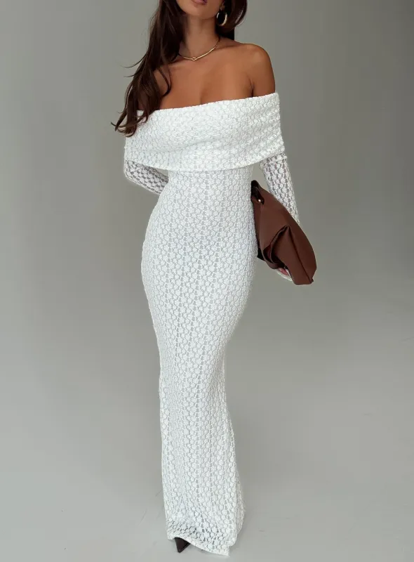 Sofenna Long Sleeve Off Shoulder Maxi Dress White sold by Princess Polly