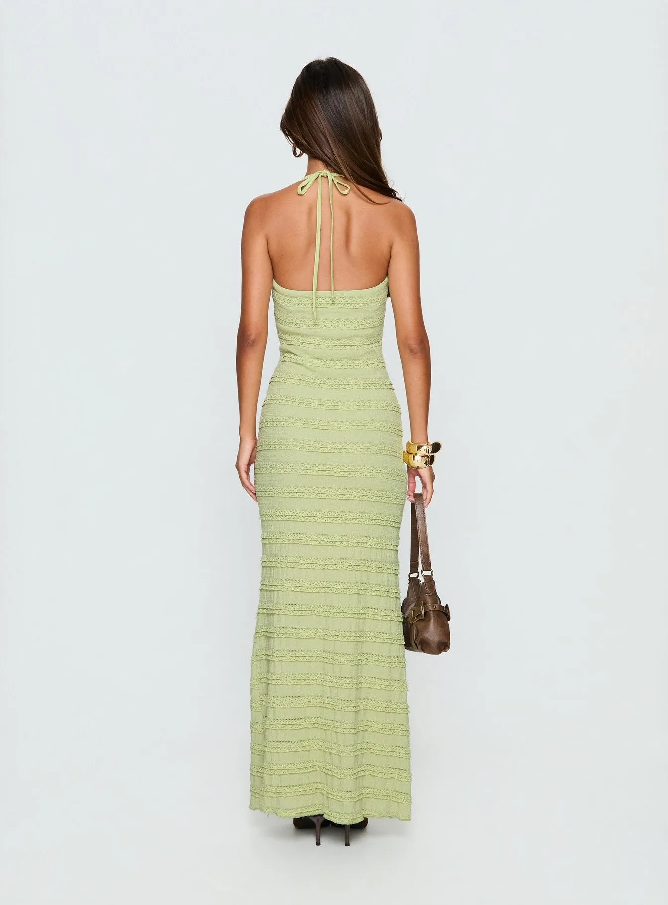 Liskaia Textured Halter Maxi Dress Soft Green sold by Princess Polly product image thumbnail 4