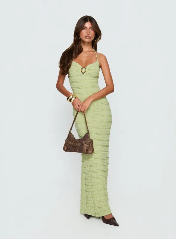 Liskaia Textured Halter Maxi Dress Soft Green made by Princess Polly