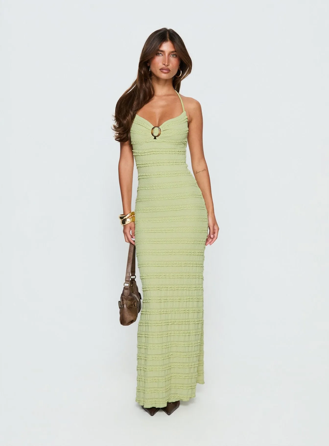 Liskaia Textured Halter Maxi Dress Soft Green sold by Princess Polly product image thumbnail 2