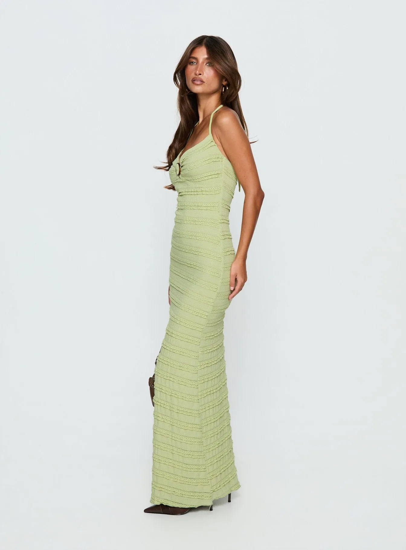 Liskaia Textured Halter Maxi Dress Soft Green sold by Princess Polly product image thumbnail 3