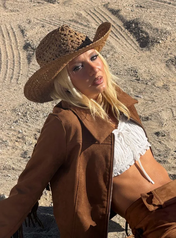 Double Take Woven Cowgirl Hat Tan sold by Princess Polly