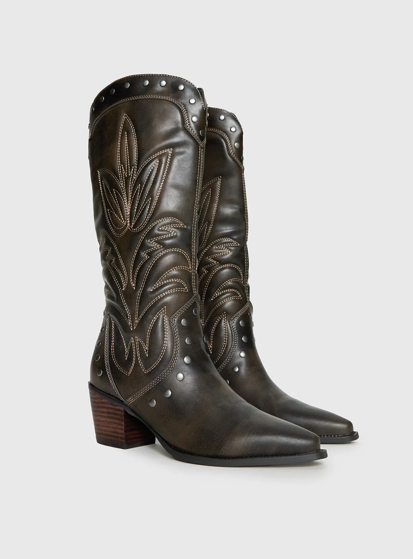 Billini Damica Cowboy Boots Washed Brown sold by Princess Polly