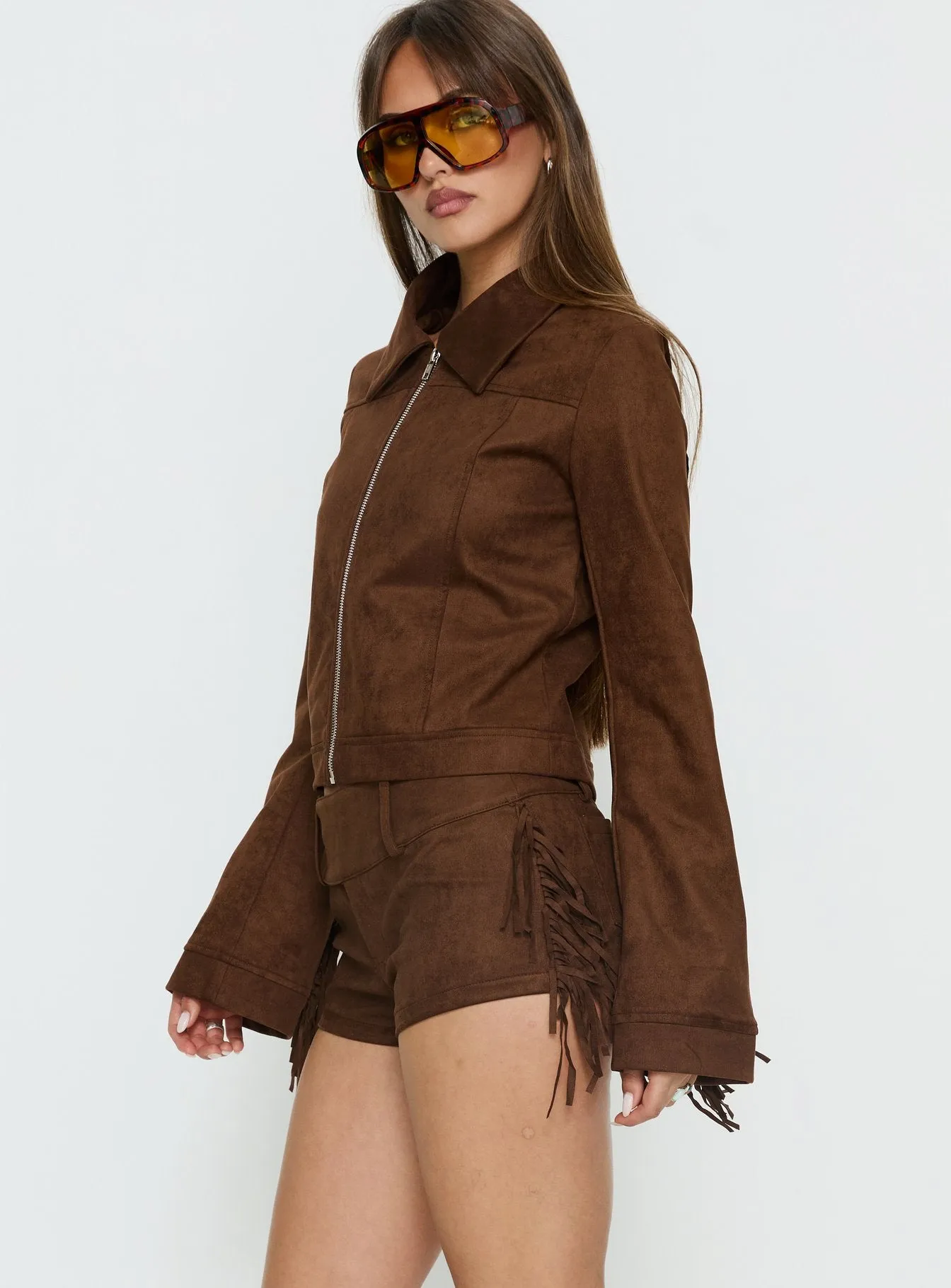 Dakohda Fringe Jacket Chocolate Brown sold by Princess Polly product image thumbnail 4