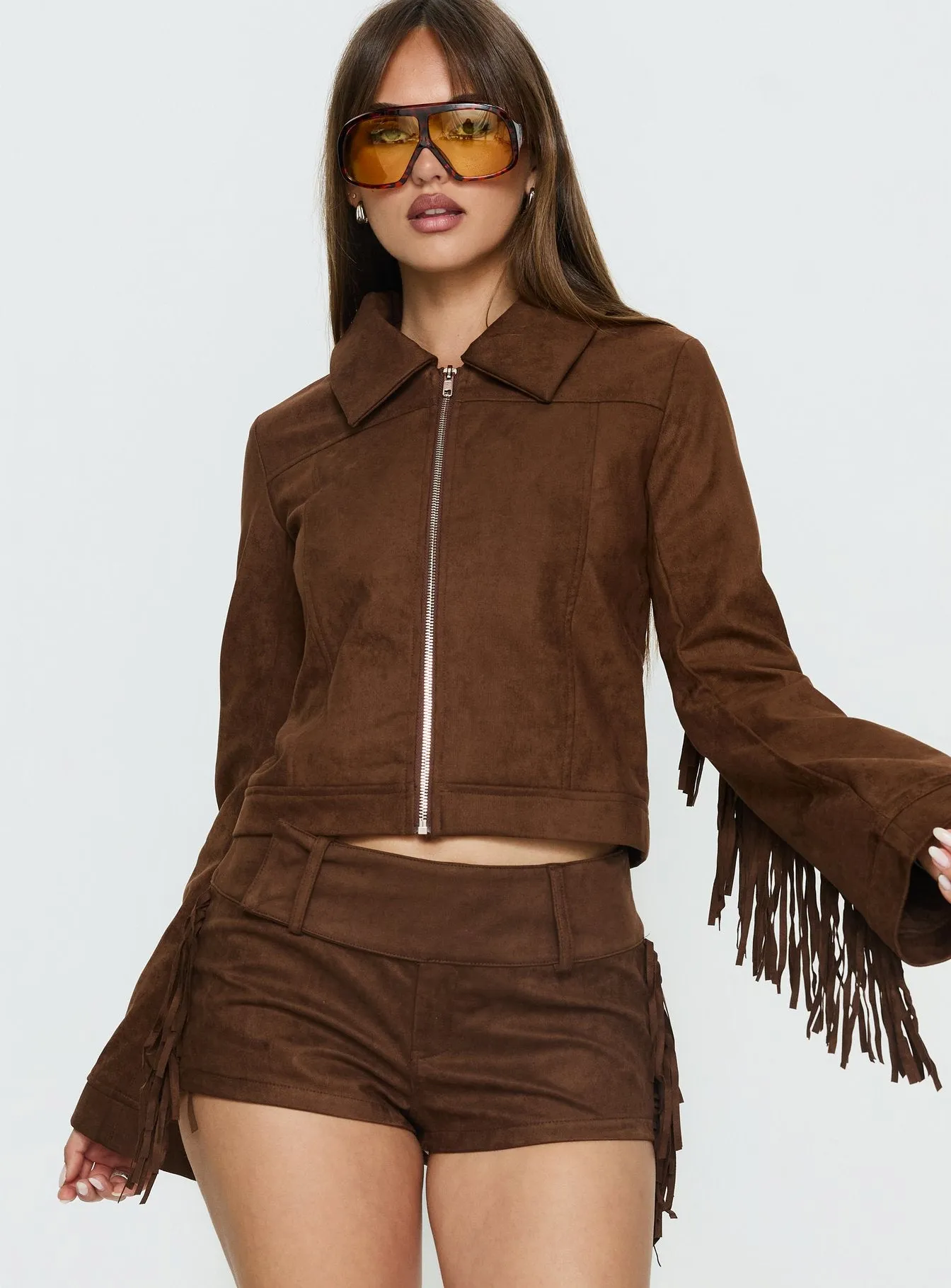 Dakohda Fringe Jacket Chocolate Brown sold by Princess Polly product image thumbnail 2