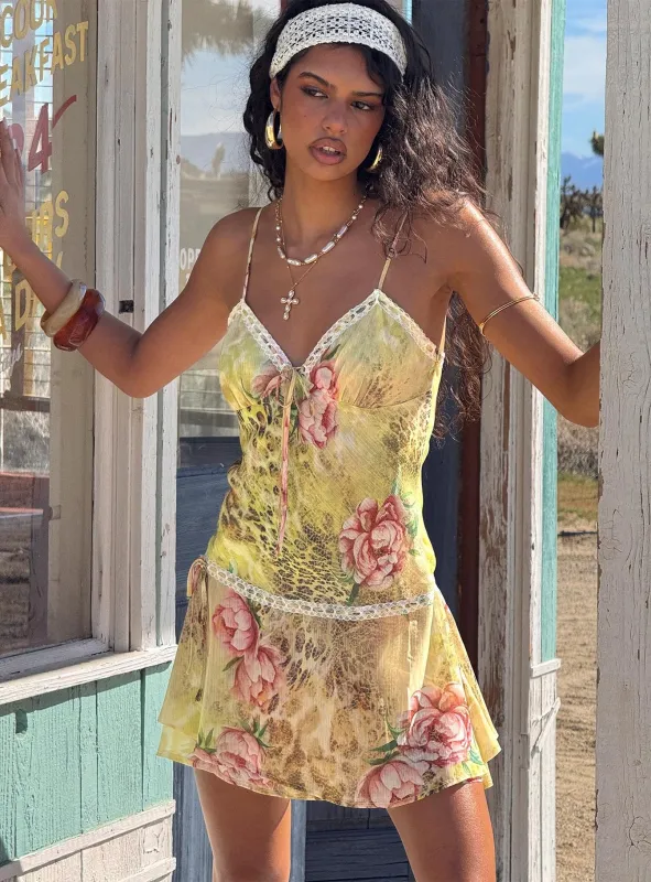 Starsigns Lace V Neck Mini Dress Animal Splice sold by Princess Polly