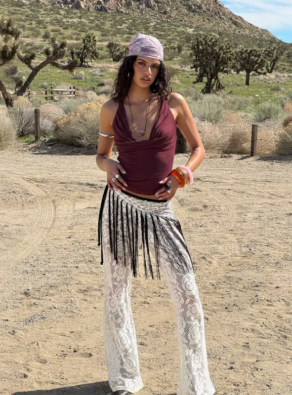 Rosadonna Lace Flare Pants Cream sold by Princess Polly