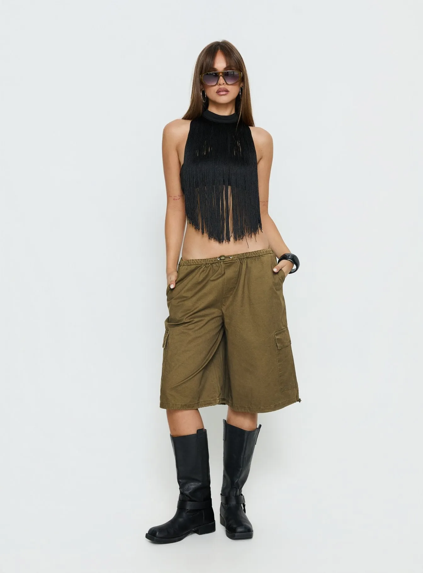 Zephyrine Fringe Asymmetrical Halter Top Black sold by Princess Polly product image thumbnail 3