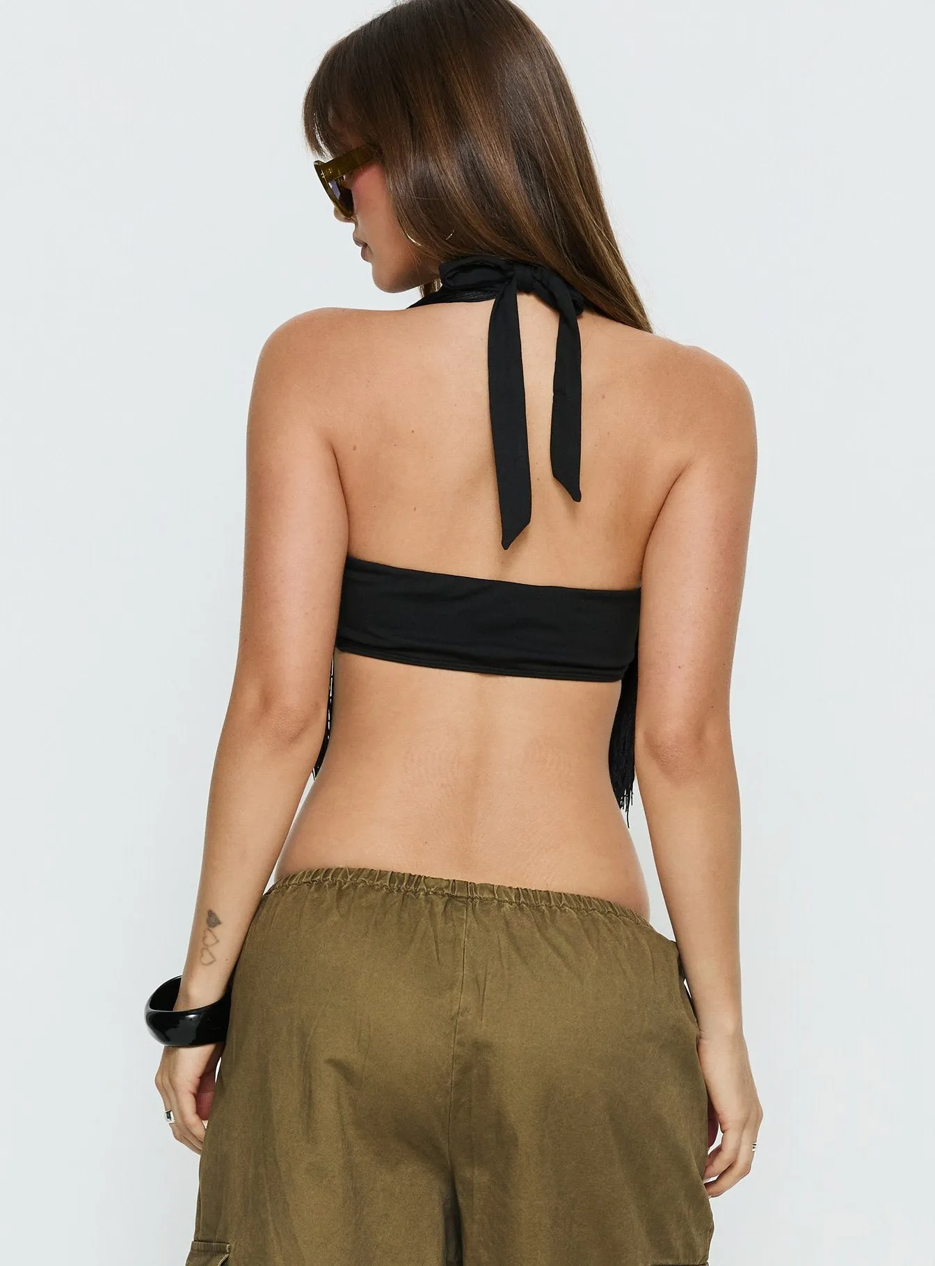 Zephyrine Fringe Asymmetrical Halter Top Black sold by Princess Polly product image thumbnail 5