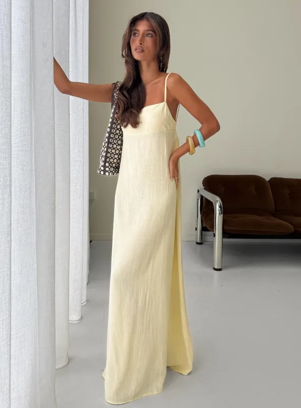 Solie Tie Back Maxi Dress Butter sold by Princess Polly