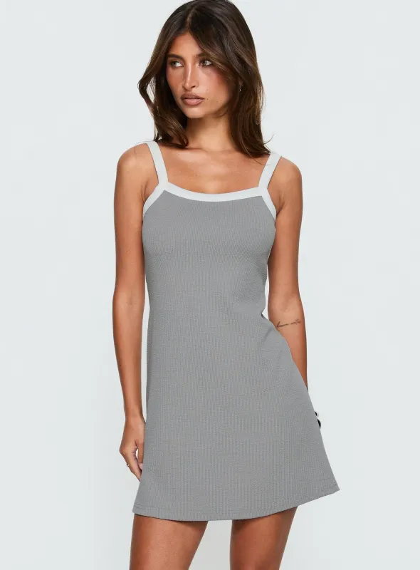 Toree Scoop Back Mini Dress Grey / White sold by Princess Polly