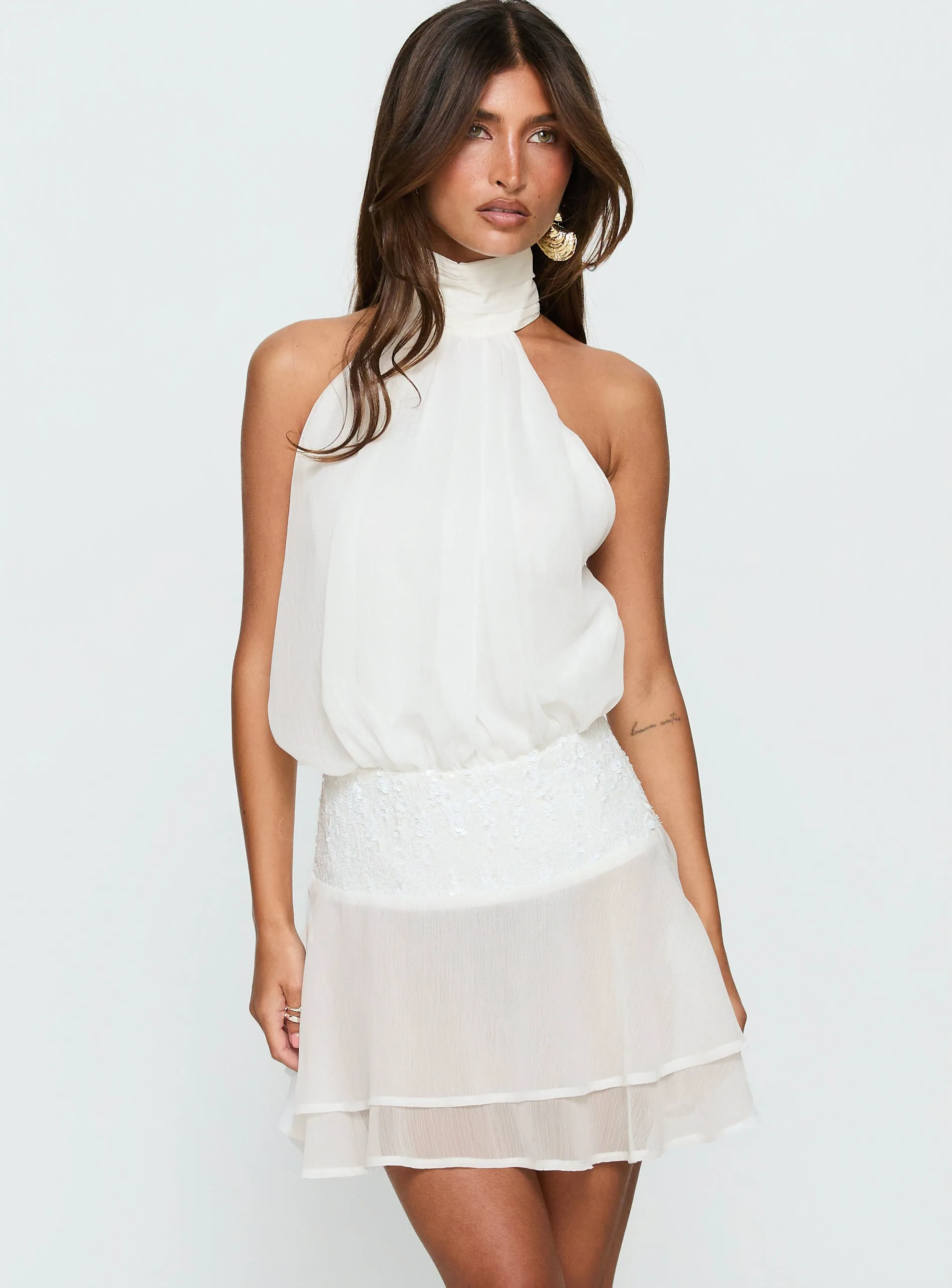 Zenayda Drop Waist Sequin Mini Dress White sold by Princess Polly product image thumbnail 2