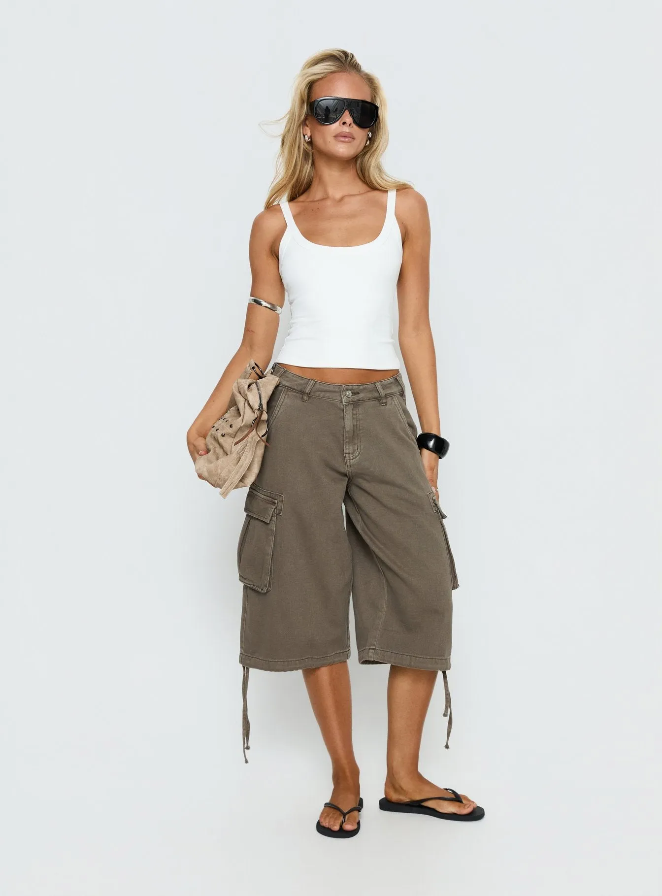 Hudsen Longline Cargo Shorts Khaki sold by Princess Polly product image thumbnail 2