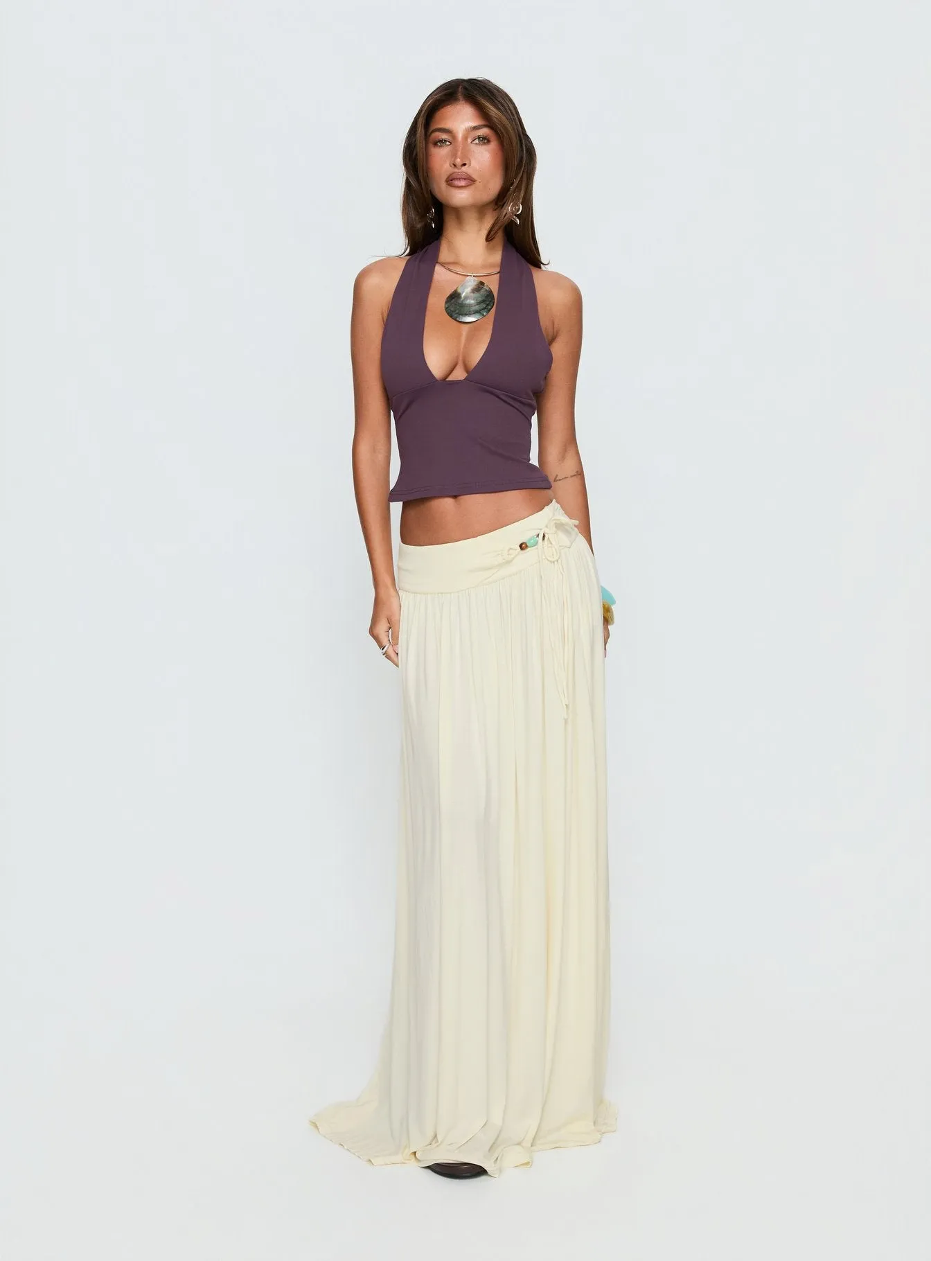 Velvet Storm Tie Detail Flowy Maxi Skirt Cream sold by Princess Polly product image thumbnail 3