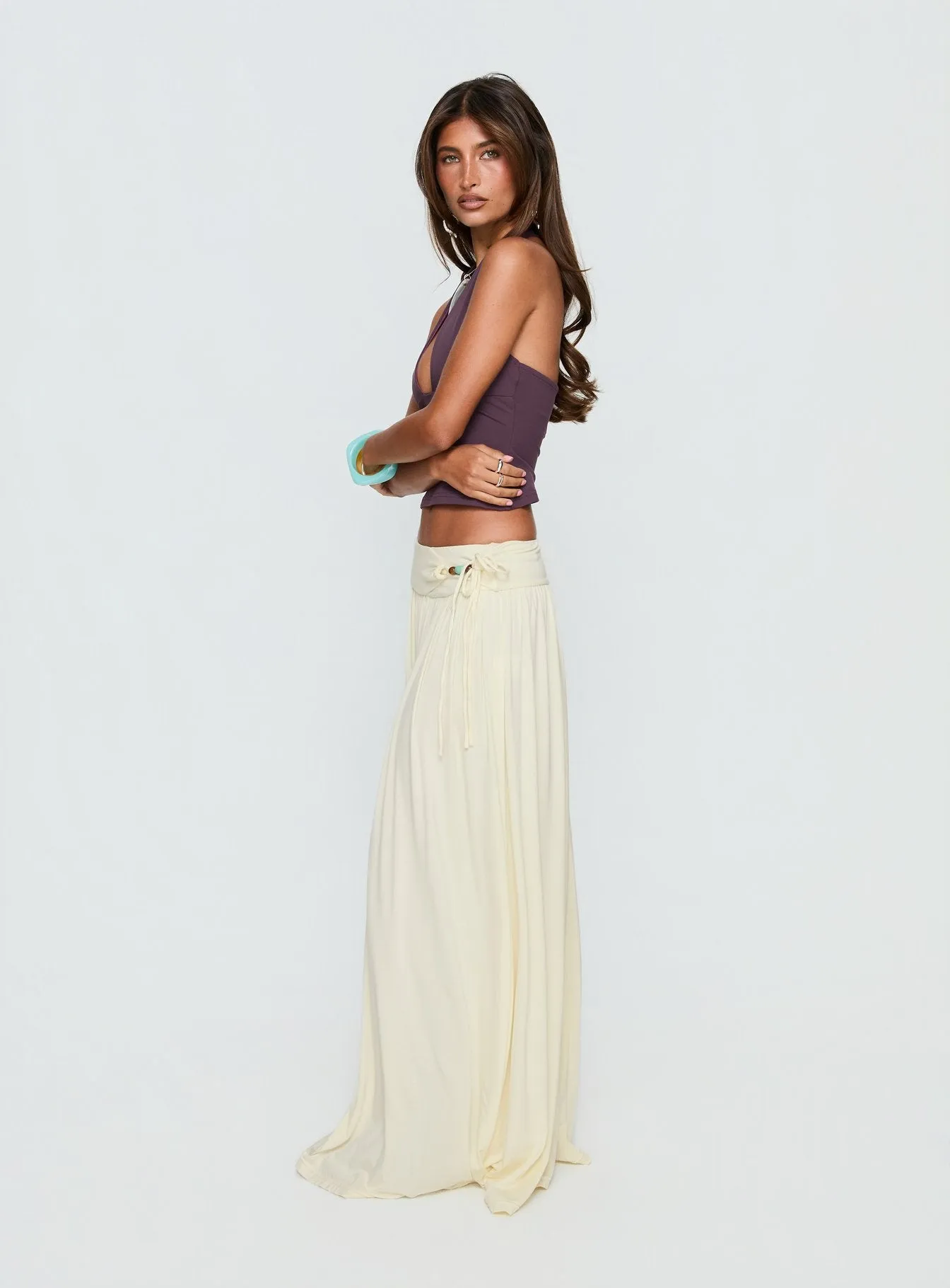 Velvet Storm Tie Detail Flowy Maxi Skirt Cream sold by Princess Polly product image thumbnail 4