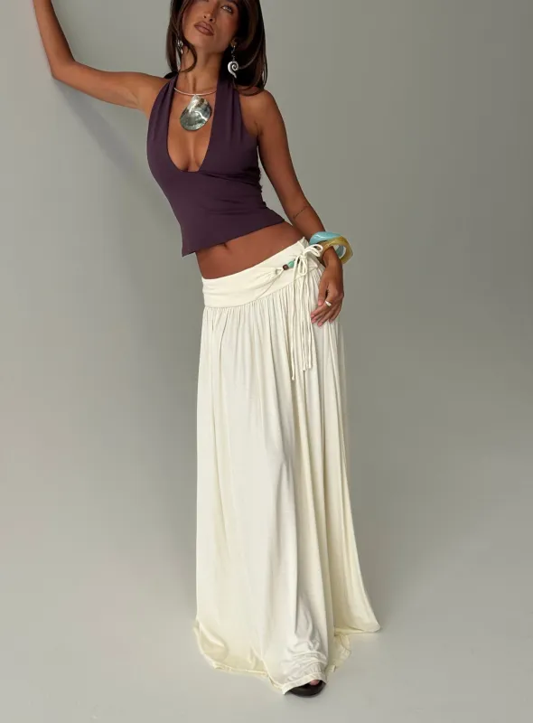Velvet Storm Tie Detail Flowy Maxi Skirt Cream sold by Princess Polly
