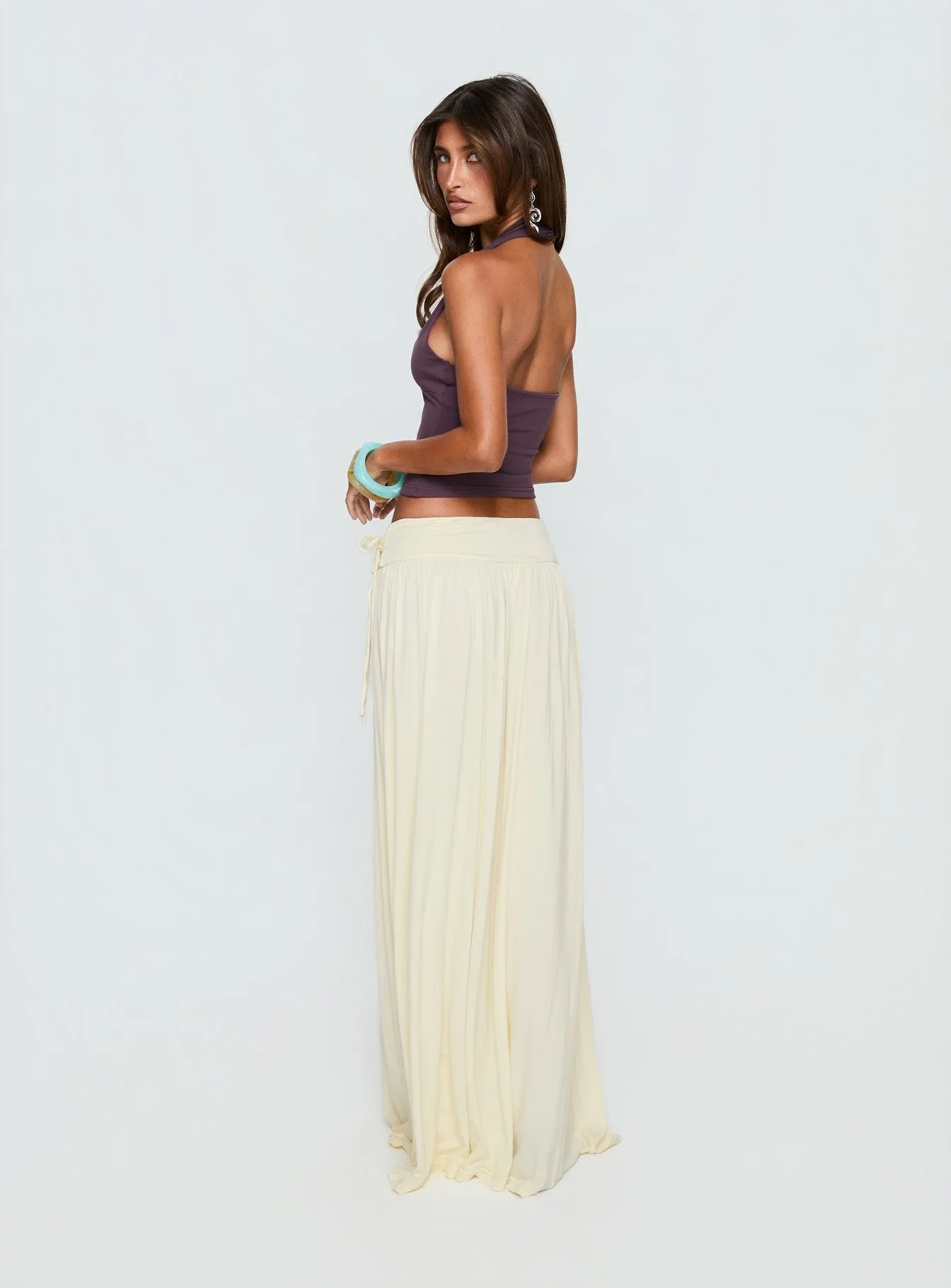 Velvet Storm Tie Detail Flowy Maxi Skirt Cream sold by Princess Polly product image thumbnail 5