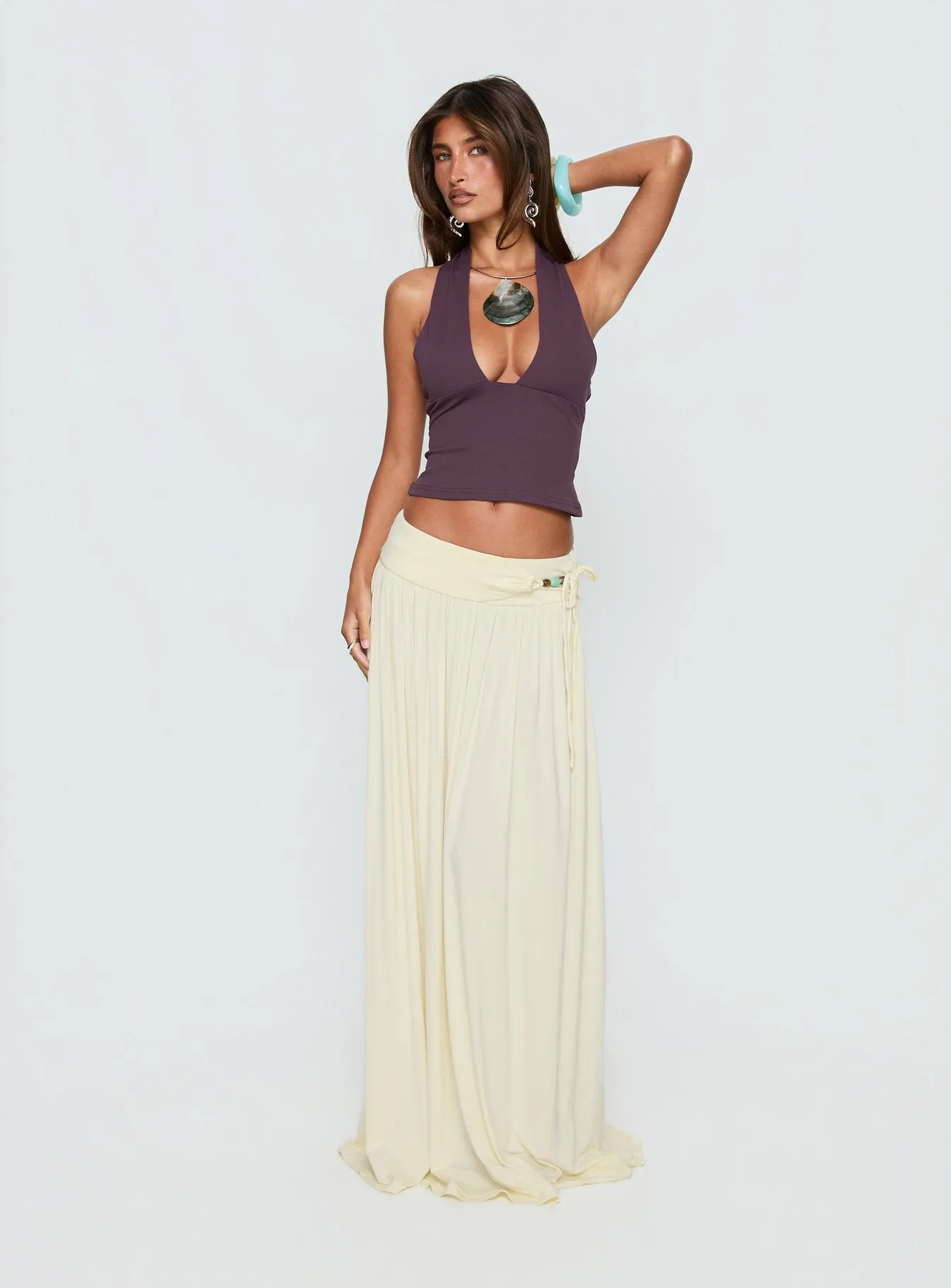 Velvet Storm Tie Detail Flowy Maxi Skirt Cream sold by Princess Polly product image thumbnail 2