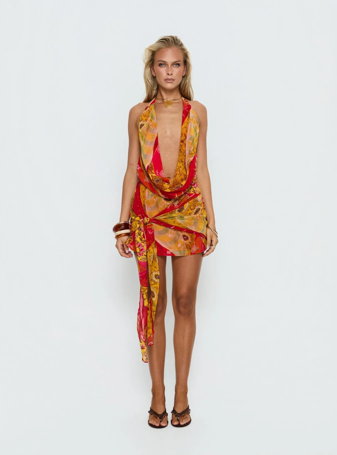 Snakepit Halter Plunge Mini Dress Paisley Splice sold by Princess Polly product image thumbnail 3