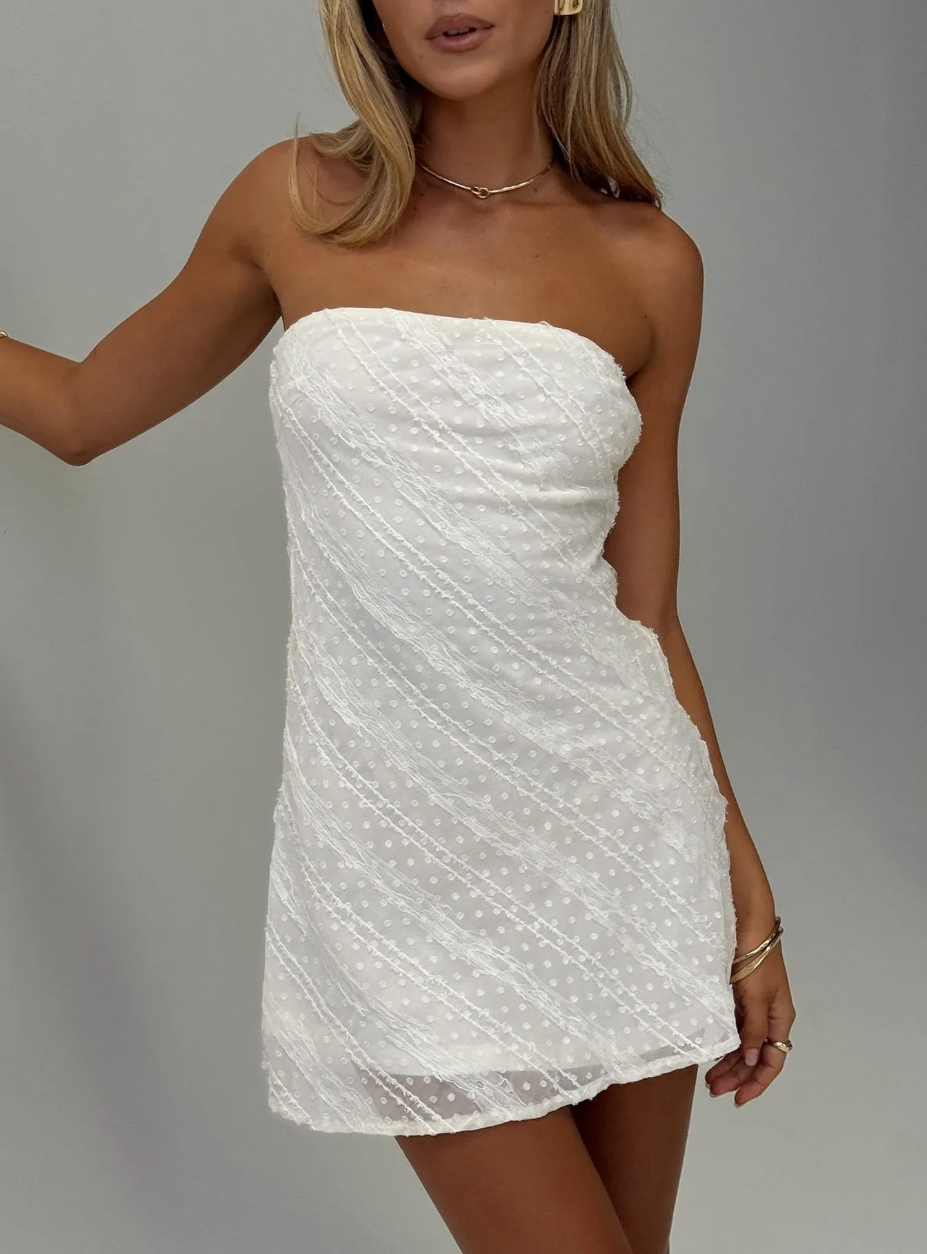 Mimosie Strapless Mini Dress Cream sold by Princess Polly