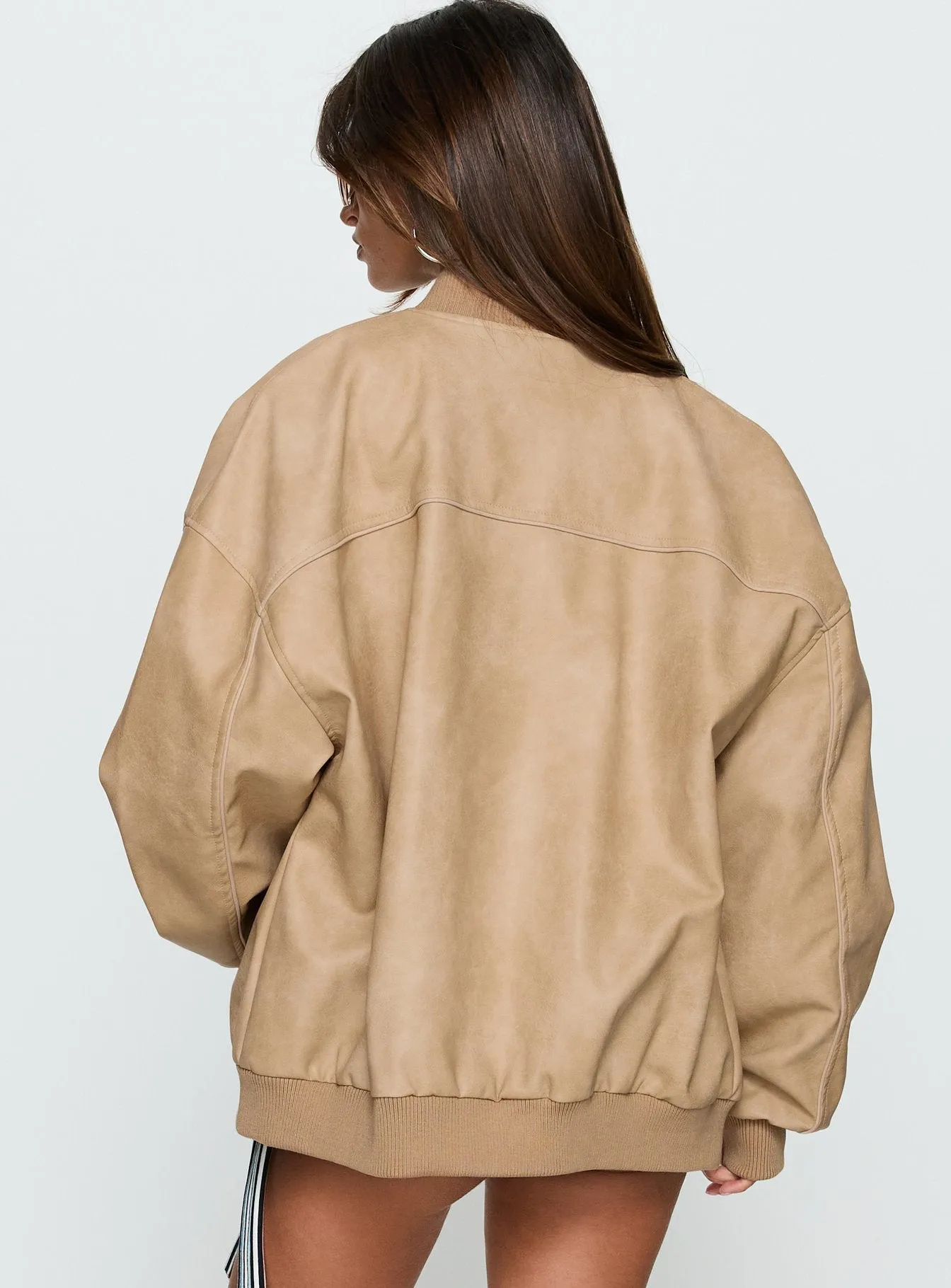 Believe It Faux Leather Bomber Jacket Washed Stone sold by Princess Polly product image thumbnail 5