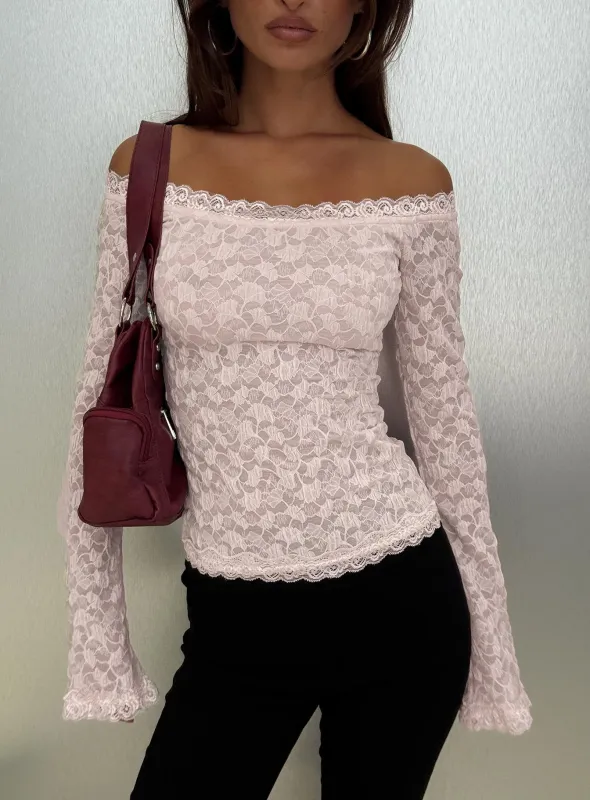 Mochapella Off The Shoulder Top Soft Pink sold by Princess Polly