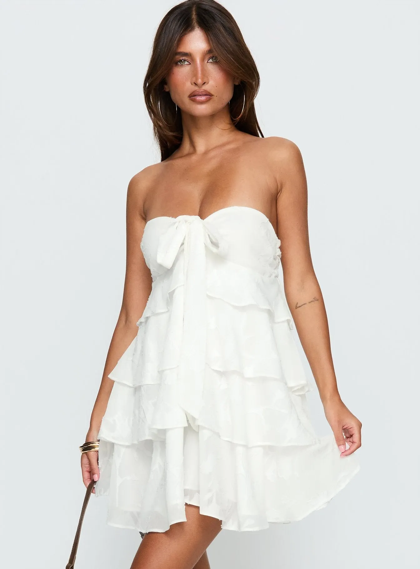Kalari Strapless Layered Mini Dress White sold by Princess Polly product image thumbnail 2