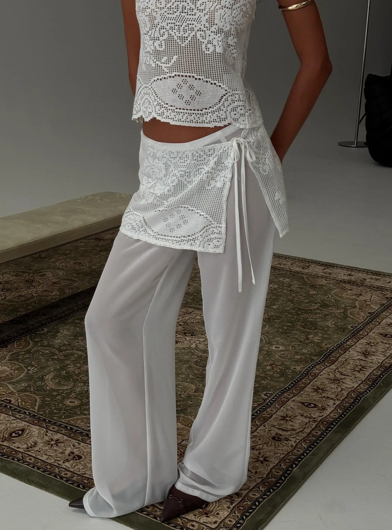Claudie Layered Lace Straight Leg Pants White sold by Princess Polly