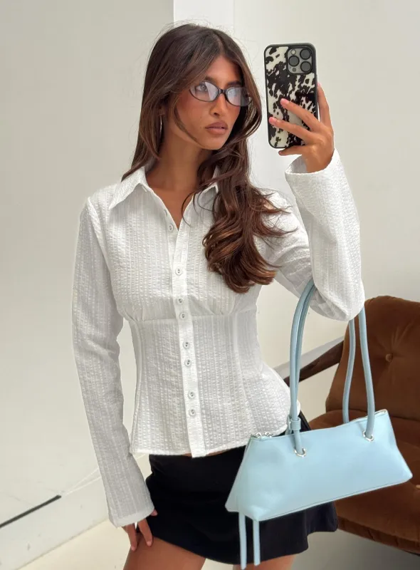 Cottesloe Long Sleeve Blouse Top Textured White sold by Princess Polly