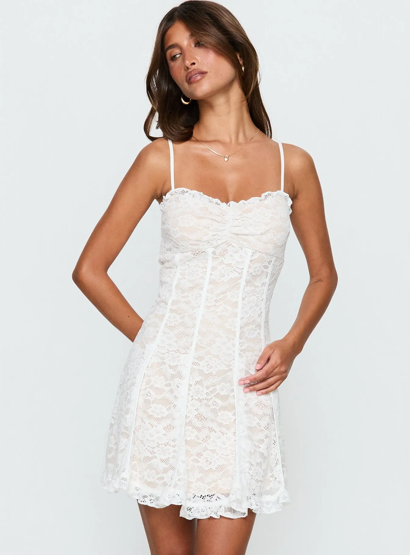 Edora Lace Pleat Mini Dress White sold by Princess Polly product image thumbnail 2