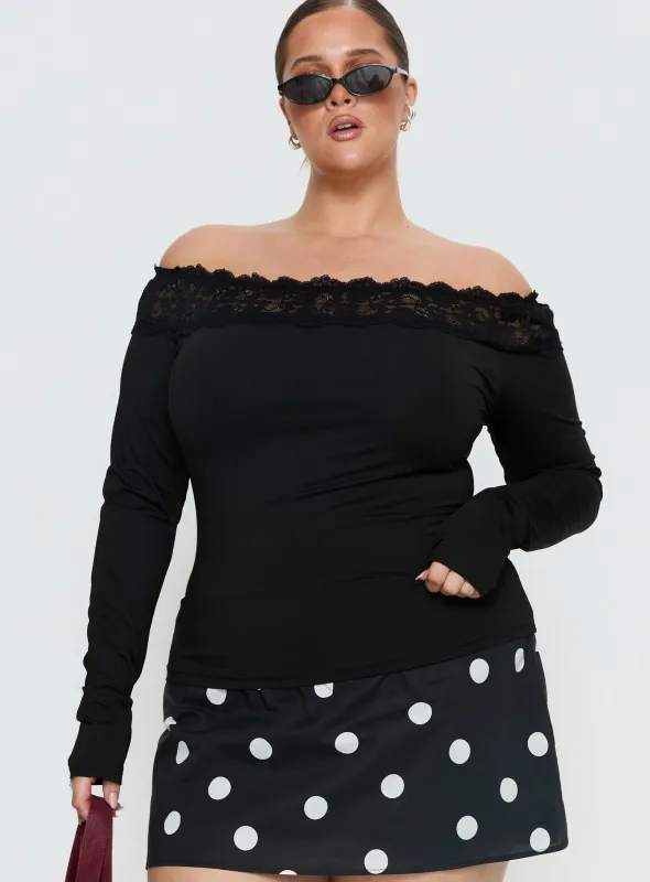 Breiann Lace Off Shoulder Long Sleeve Top Black Curve made by Princess Polly