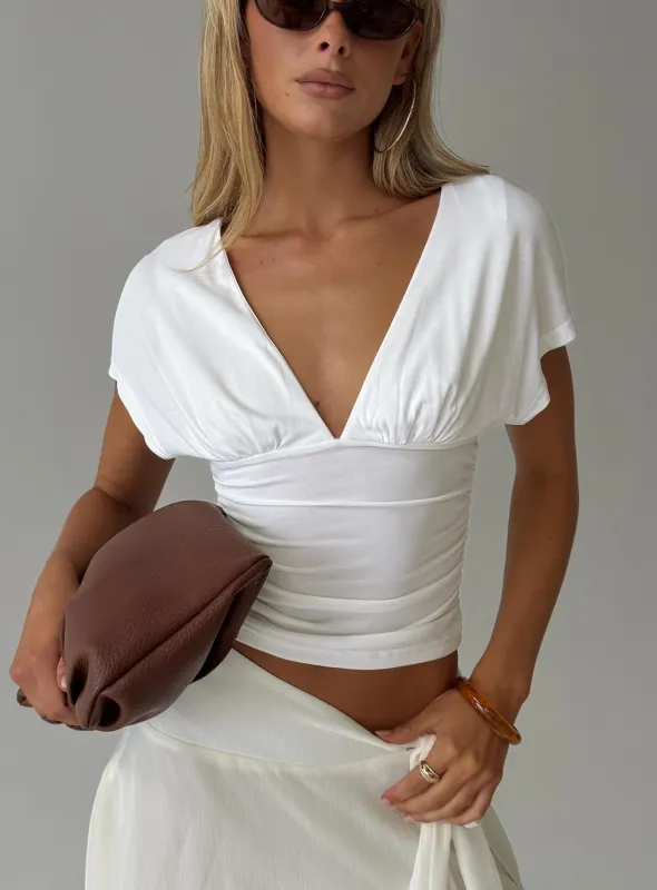 Mattey Cinched V Neck Top White sold by Princess Polly