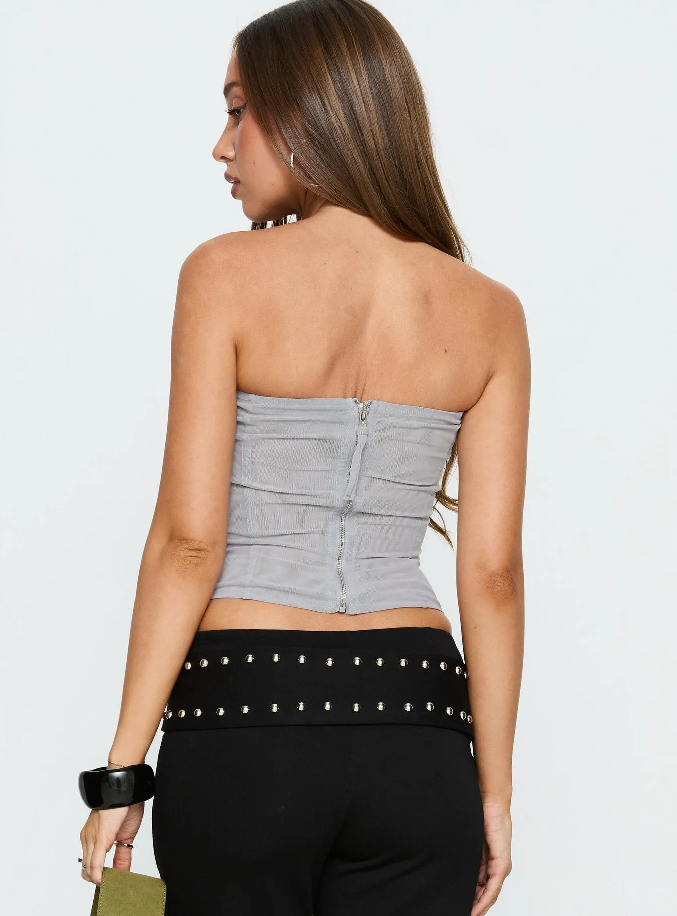 Oscuro Longline Mesh Corset Top Slate sold by Princess Polly product image thumbnail 5