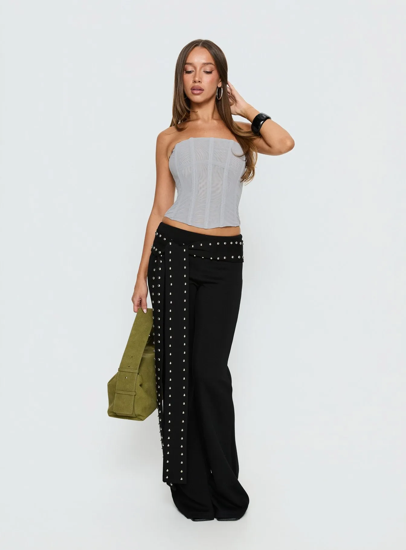Oscuro Longline Mesh Corset Top Slate sold by Princess Polly product image thumbnail 3