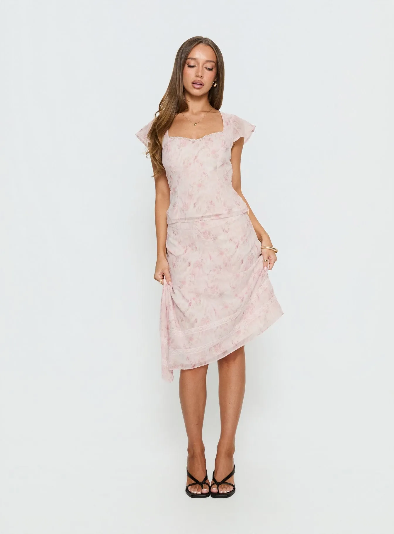 Avaline Asymmetrical Midi Skirt Pink sold by Princess Polly product image thumbnail 3