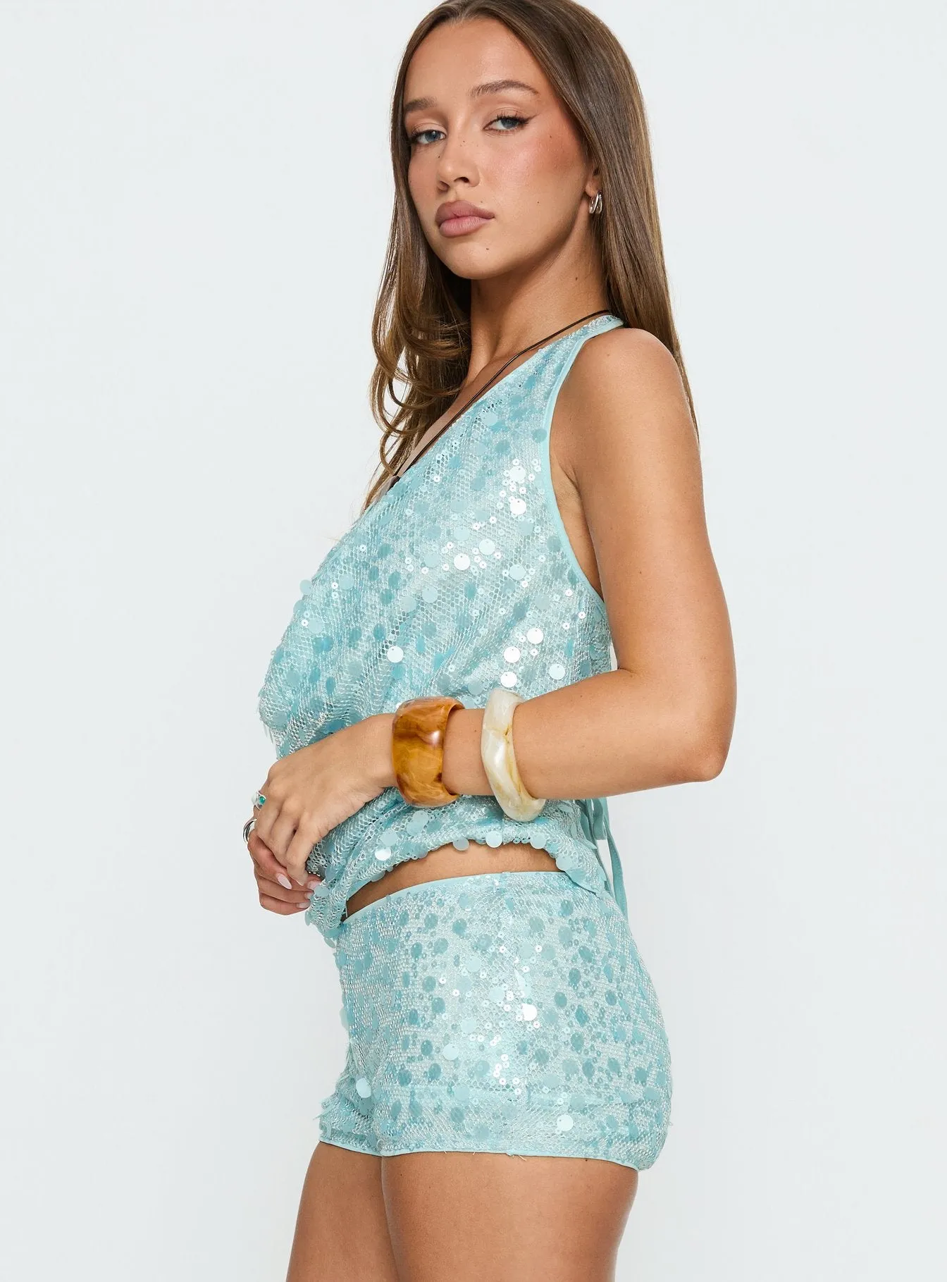 Views Of Capri Plunge Neck Top Blue sold by Princess Polly product image thumbnail 4