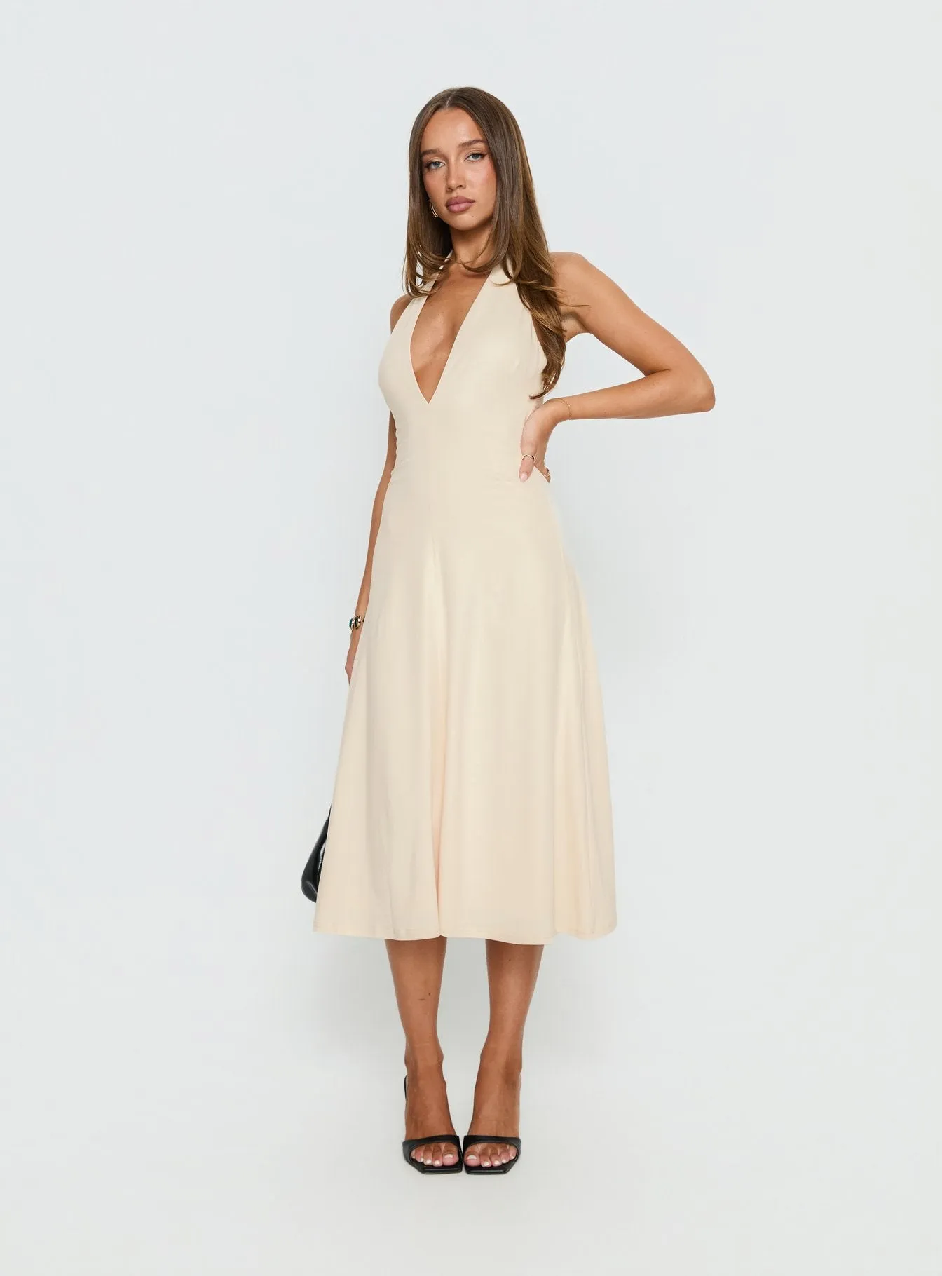 Morganne Halter Plunge Midi Dress Butter sold by Princess Polly product image thumbnail 3