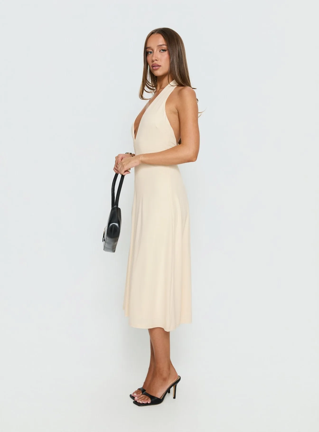 Morganne Halter Plunge Midi Dress Butter sold by Princess Polly product image thumbnail 4