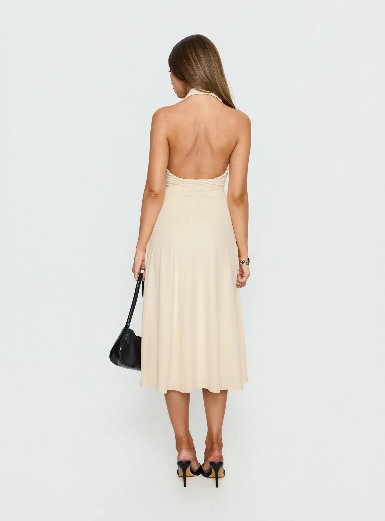 Morganne Halter Plunge Midi Dress Butter sold by Princess Polly product image thumbnail 5